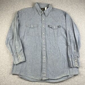 Vintage Key Saddle King Pearl Snap Shirt Mens 18 1/2 XXL Chambray Western 70s